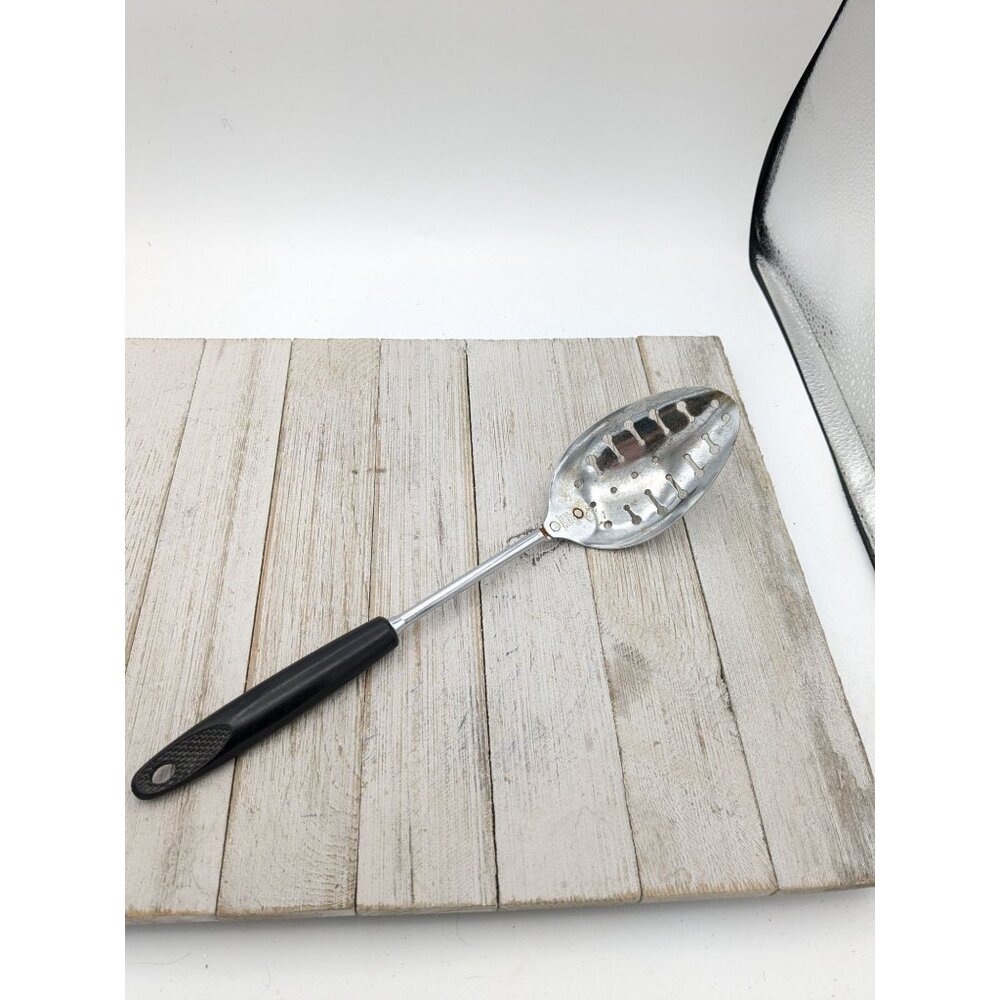 Vintage Ekco #2 Slotted Serving Spoon  Black Handle 12"